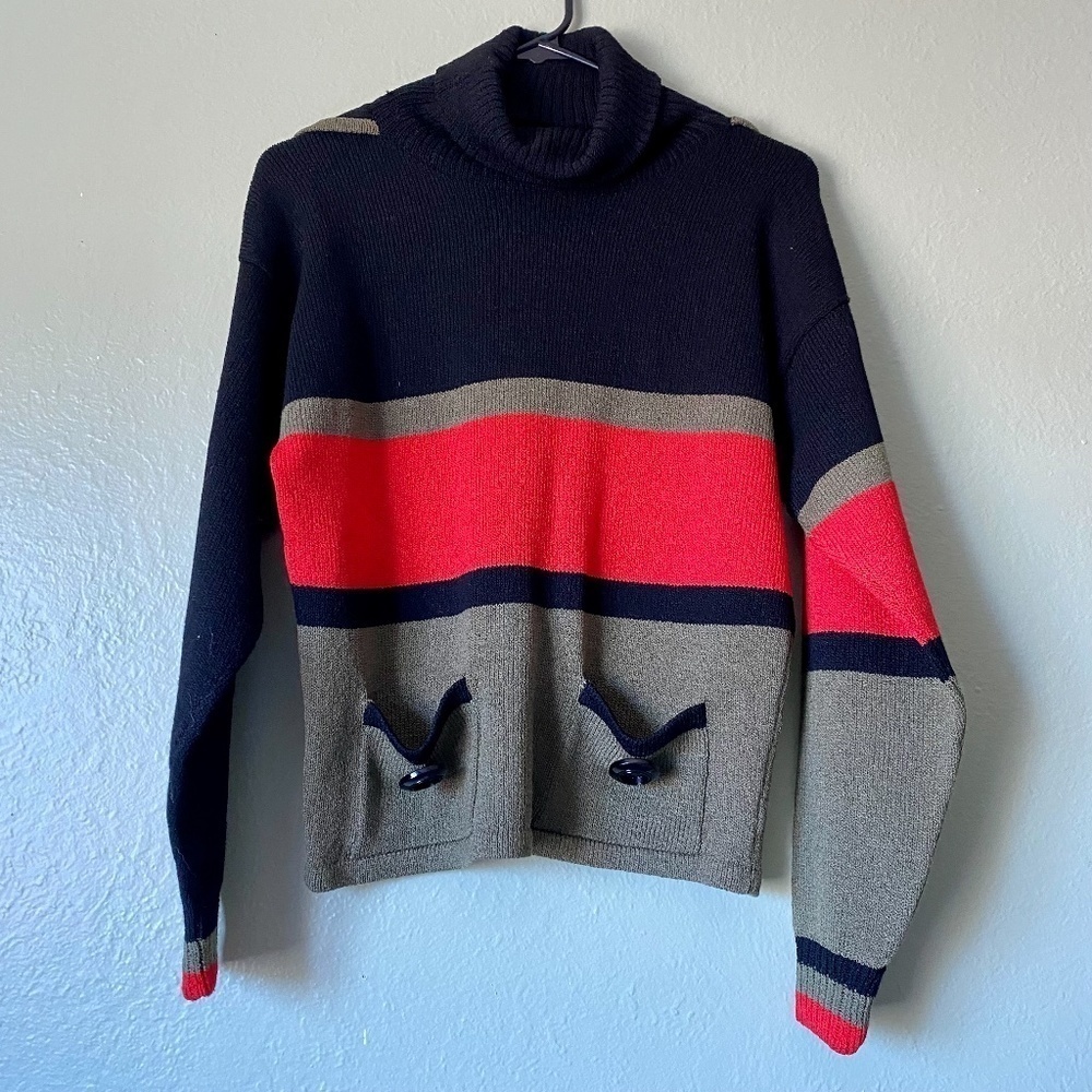 Vintage 90’s Red Green Black Color Block Turtleneck Sweater Rachel Green Lorelei
